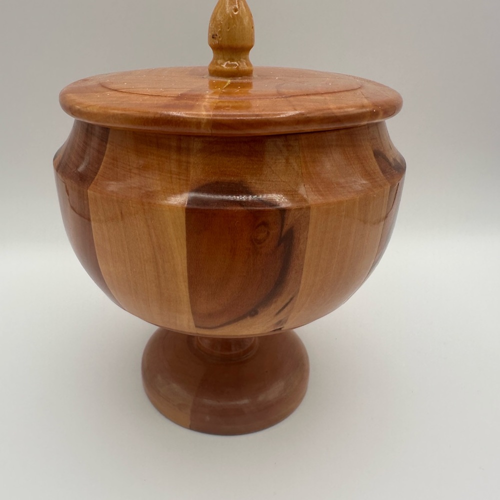Handcrafted Vintage Covered Turned Wood Pedestal Compote Candy Dish